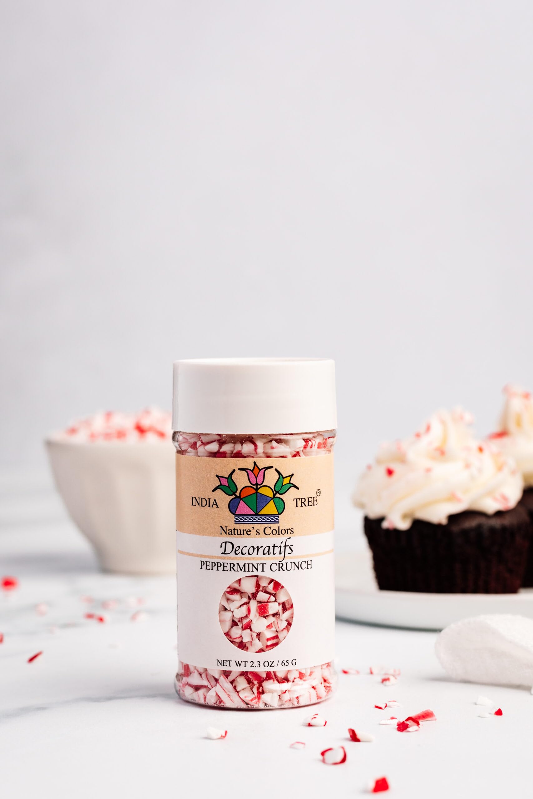 India Tree Nature's Colors Peppermint Crunch, 2.3 oz | Natural Crushed Peppermint Candy Topping | Holiday Baking, Christmas Decorating - Image 3